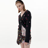 Finger Hole Strawberry Cardigan [Black] (6612251082870)