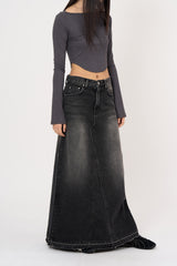 Maxi back slit denim long skirt