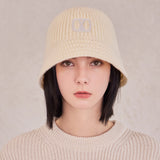 VA Square Applique Knit Bucket Hat / Ivory