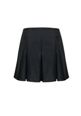 BLACK GODET PLEATED VEGAN LEATHER SKIRT (6624197017718)