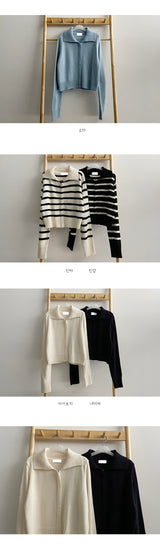 サネデイリーカラーニットジップアップ / Sanne Daily Collar Knit Zip-Up