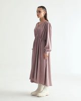 V-NECK CREASE SHIRRING ONEPIECE - INDI PINK (6635995889782)