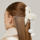 Pompom Fur Hair Clip _ White