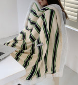 Retro stripe microfiber lamb fleece blanket - 100x150cm - Green