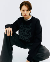 オーバーステンシルタイポクロップスウェットシャツ/OVER STENCIL TYPO CROP SWEATSHIRT-CHARCOAL