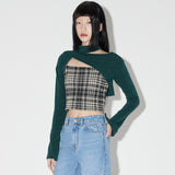 Layered Check Knit Set [GREEN] (6618775158902)