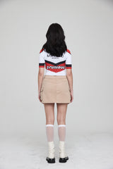 モトハーフジップアップジャージクロップトップ / MOTO HALF ZIP UP JERSEY CROP TOP WHITE