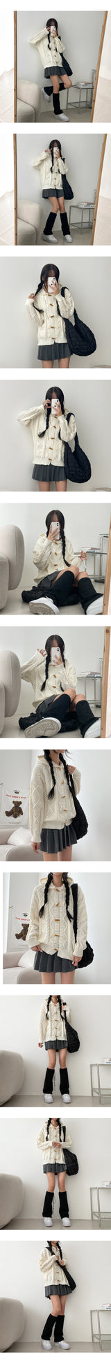 Ruddy Tteokbokki button hooded knit cardigan