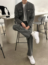 セミオーバーチャイナセットアップデニムジャケット / LMN Semi-Over China Setup Denim Jacket (Gray)