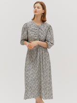 Printed shirring dress - Pink flower (6682206830710)