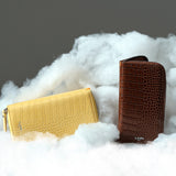 クロコダイルエンボラージウォレット/CROCODILE EMBO LARGE WALLET-TAN BROWN