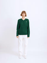 マークVネックケーブルニットセーター/RCH mark v neck cable knit sweater green