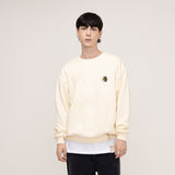 [UNISEX] Leopard Flower Smile Embroidery White Clip Sweatshirt (6655515754614)