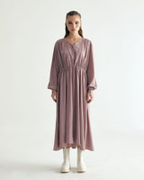 V-NECK CREASE SHIRRING ONEPIECE - INDI PINK (6635995889782)