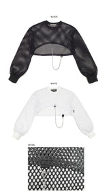 メッシュクロスクロップスウェットシャツ/TOP(9368) Mesh Cross Crop Sweatshirt