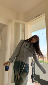 First Angora Letterang Hooded Knit