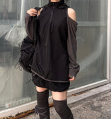 オフショルダースリットウィンドアノラックパーカー / shoulder slit wind anorak hood