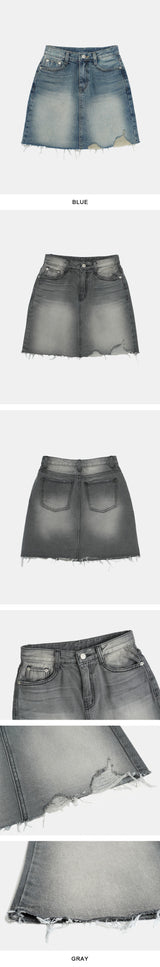 Damage Washing Denim Skirt