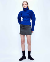 サテンドレープスリットミニスカート/Satin Draped Slit Mini Skirt _ Dark Grey