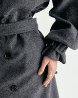 UNISEX BELTED WOOL DOUBLE COAT W - SHARKSKIN DARK GRAY (6636059689078)