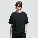 リブボールドネックピアストTシャツ / rib bold neck pierced t-shirt black