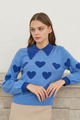heart jacquard cashmere collar top_clear sky (6655898517622)