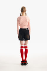 スモールチェリーケーブルクロップニット／SMALL CHERRY CABLE CROP KNIT [SALMON]