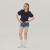 ラッフルカラークロップブラウス / RUFFLE COLLAR CROP BLOUSE_NAVY