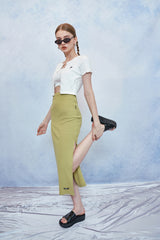 HIDE Slit Band Long Skirt (Olive) (6570965762166)