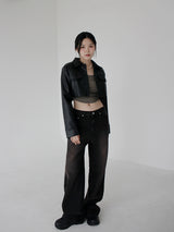 ブラウンウォッシュドデニムトラウザーズ / Brown washed denim trousers