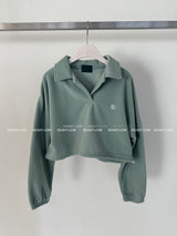 Fleece 6 color collar cropped sweatshirt