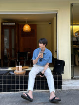 セミオーバーボタンハーフデニムシャツ  / LMN Semi-Over Button Half Denim Shirt (2 colors)