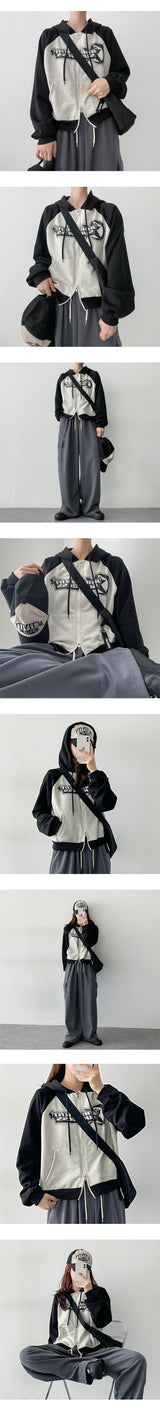 Turn's Two-Way Color Coloring Raglan Hood Zip-Up