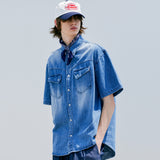 ウォッシュドデニムウェスタンシャツ / WASHED DENIM WESTERN SHIRT BLUE
