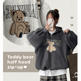 [Fleece] ipple Bear Oversized Fit Half Zip-Up Balloon Hood