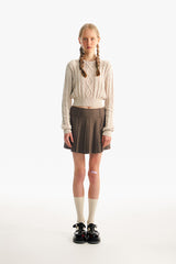 スモールチェリーツートンケーブルクロップニット／SMALL CHERRY TWO-TONE CABLE CROP KNIT [LIGHT BEIGE]