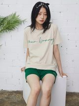 ムーンバニーレタリング刺繍Tシャツ/MOON BUNNY LETTERING EMBROIDERY T-SHIRT LIGHT BEIGE (6586883407990)