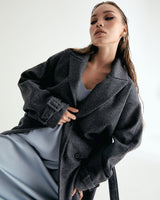 UNISEX BELTED WOOL DOUBLE COAT W - SHARKSKIN DARK GRAY (6636059689078)