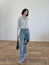 ストーンウォッシュッドスプリットデニムパンツ/no.1110 Stone Washed Split Denim Pants