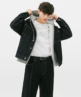 WASHING STITCH DENIM JACKET (BLACK) (6585252053110)