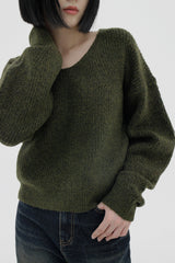テビパフVネックニット/Tebi Puff V-neck Knit (4color)