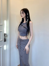 リボンマキシロングスカート/878. Ribbon maxy long sk (2color)