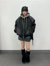 Cut-Off Cutting Hooded Zip-Up