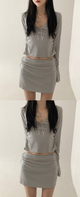 ペリーストラップシャーリング長袖Tシャツ / Perry Strap Shirring T (2color)