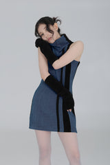 HOLIDAY TURTLENECK DRESS #BLACK NAVY