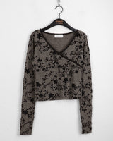 Zlin ペイズリーベルベットフラワーラップ長袖Tシャツ
