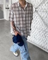 No.0305 S linen check half SHIRT (3color)