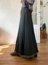 Elder Pintuck Pleated Long Denim Skirt