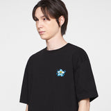 Drawing Letter Flower Short Sleeve Tee_Black/Blue Logo