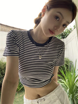 striped backless short sleeve top